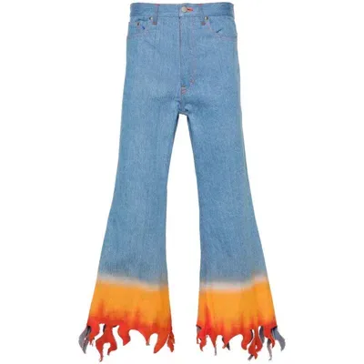 Tender Person Flame-print Cotton Jeans In Blue