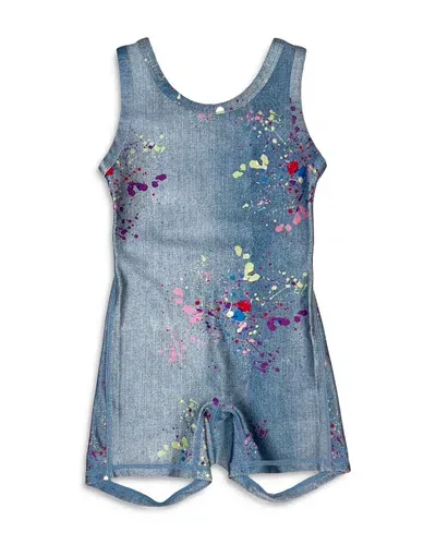 Terez Girls' Slim Fit Stretch Denim Paint Splatter Leotard - Little Kid, Big Kid In Blue