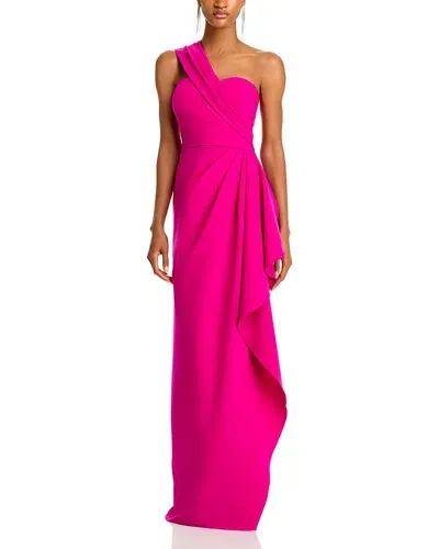 Teri Jon By Rickie Freeman One Shoulder Side Drape Gown In Hot Pink