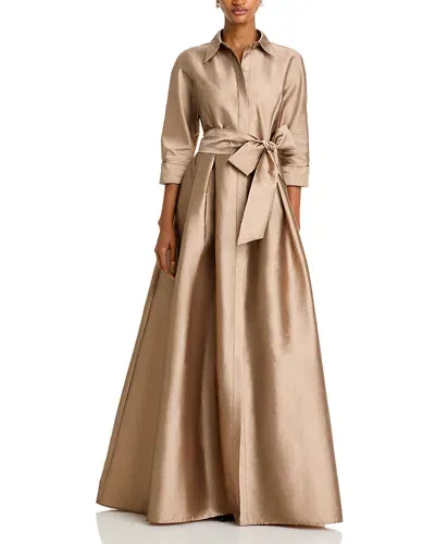 Teri Jon By Rickie Freeman Shirt Dress Gown In Gold