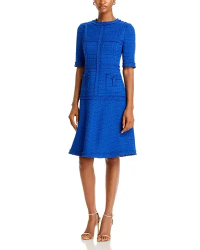 Teri Jon By Rickie Freeman Tweed Geo Stripe Dress In Cobalt