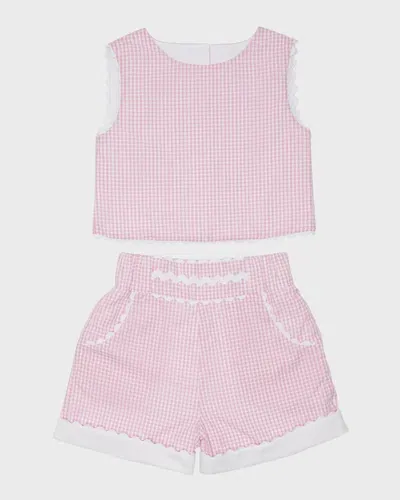 Tessa James Kids' Girl's Audrey Two-piece Gingham Set In Pink