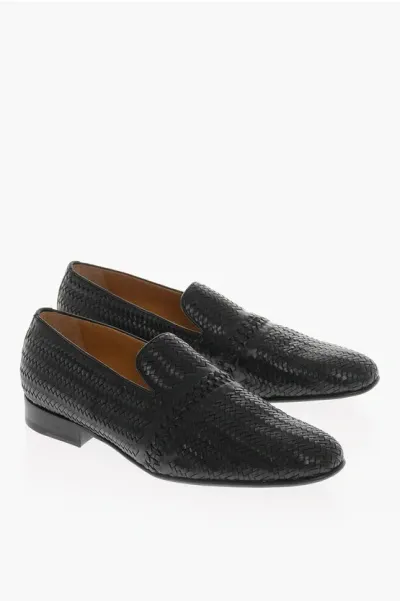 Testoni Braided Leather Pompei Loafers In Black