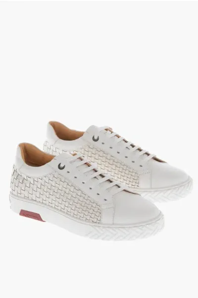 Testoni Braided Leather Ravenna Low Top Sneakers In White