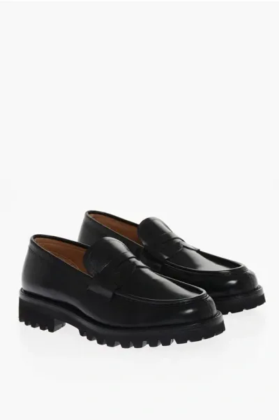 Testoni Leather Courmayeur Penny Loafers In Black