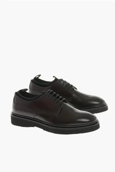 Testoni Leather Cremona Derby Shoes With Neoprene Details In Black