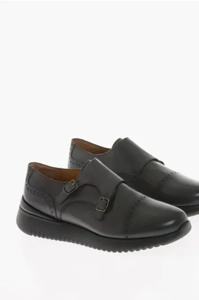 Testoni Leather Double-strap Riace Monk Shoes In Black