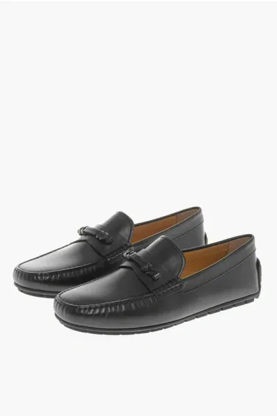 Testoni Leather Driver Bit Loafers In Black