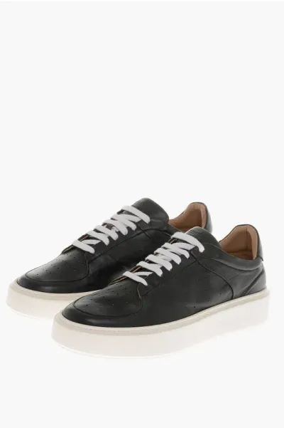 Testoni Leather Sassari Low Top Sneakers With Contrasting Details In Black