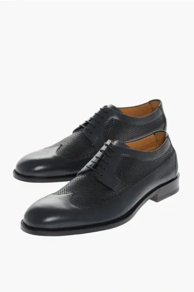 Testoni Perforated Leather Grosseto Derby Shoes In Black