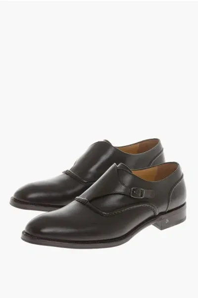 Testoni Solid Color Leather Sant'eulalia Monk Shoes In Brown