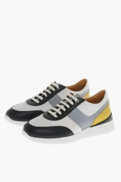 Testoni Technical Fabric And Leather Burano Low Top Sneakers In Black