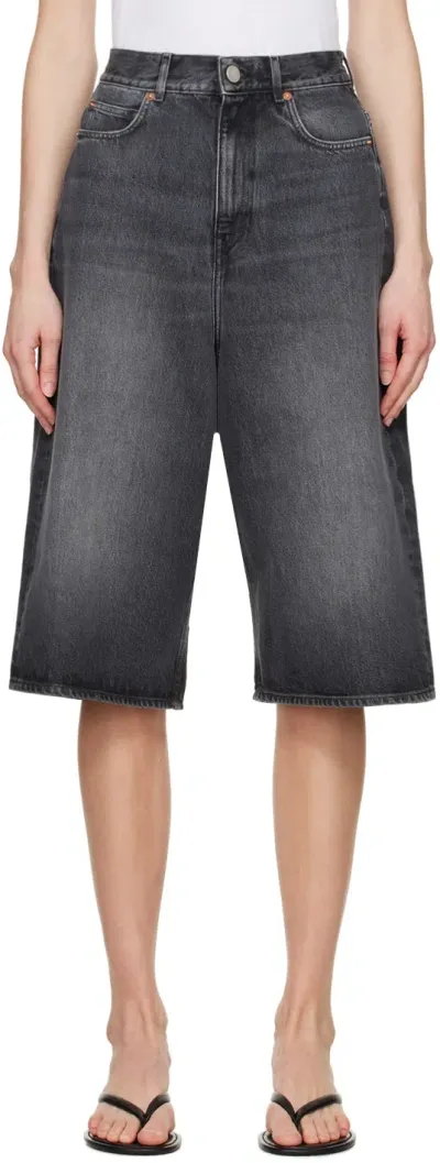 Teurn Studios Black Baggy Denim Shorts In Black Wash