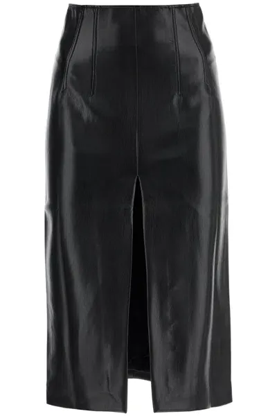 The Andamane Pencil Skirt In Faux Leather Material In Black