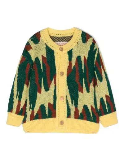 The Animals Observatory Babies' Patterned Intarsia-knit Cardigan In 黄色