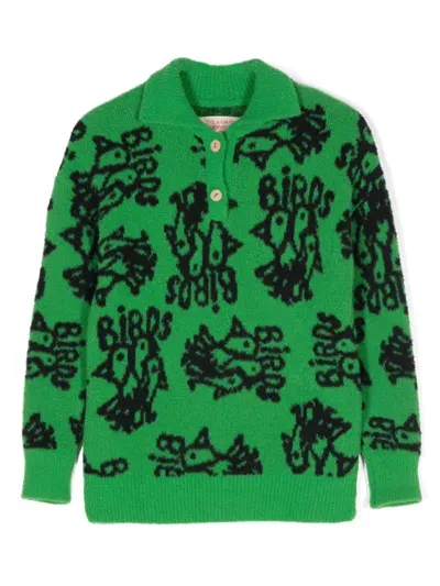 The Animals Observatory Kids' Raven Brushed Polo Jumper In Green