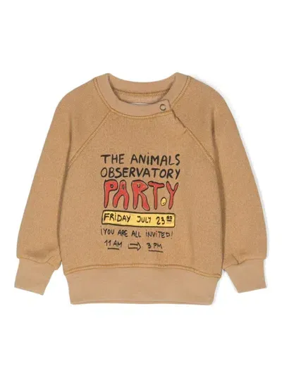 The Animals Observatory Babies' Slogan-print Jersey Sweatshirt In Brown