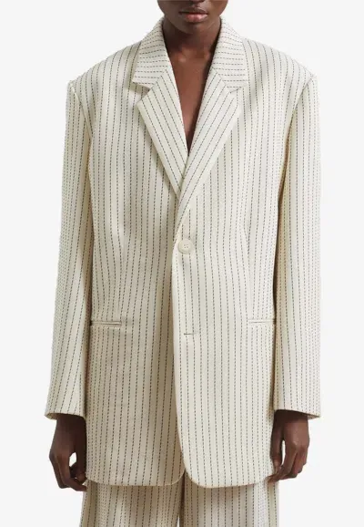 The Frankie Shop Aiden Single-breasted Striped Blazer In Beige