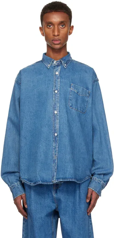 The Frankie Shop Blue Sinclair Denim Shirt In Mediium Wash