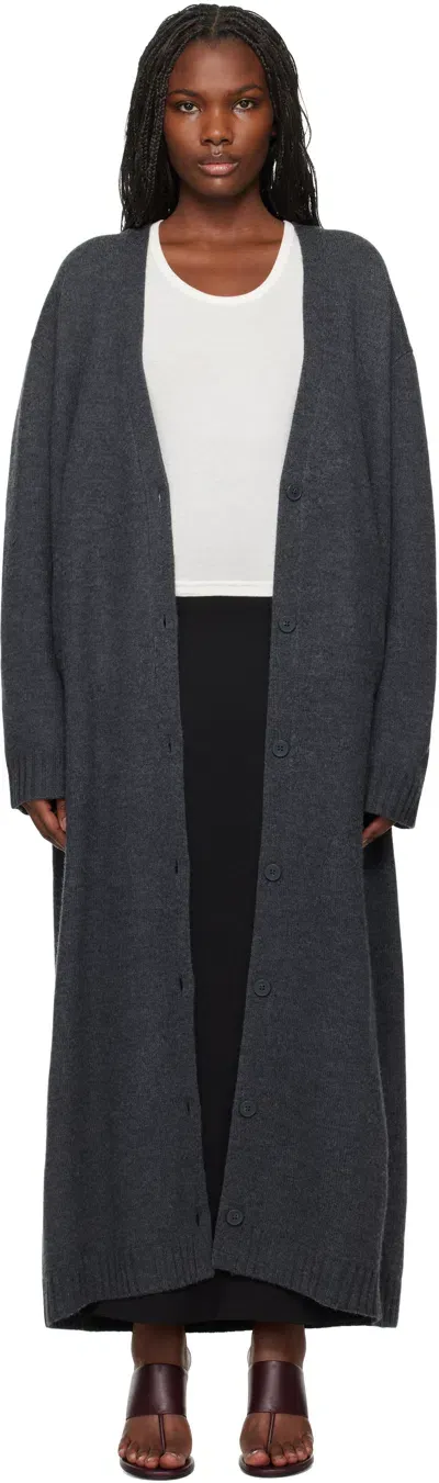 The Frankie Shop Gray Emi Long Knit Cardigan In Dark Grey Melange