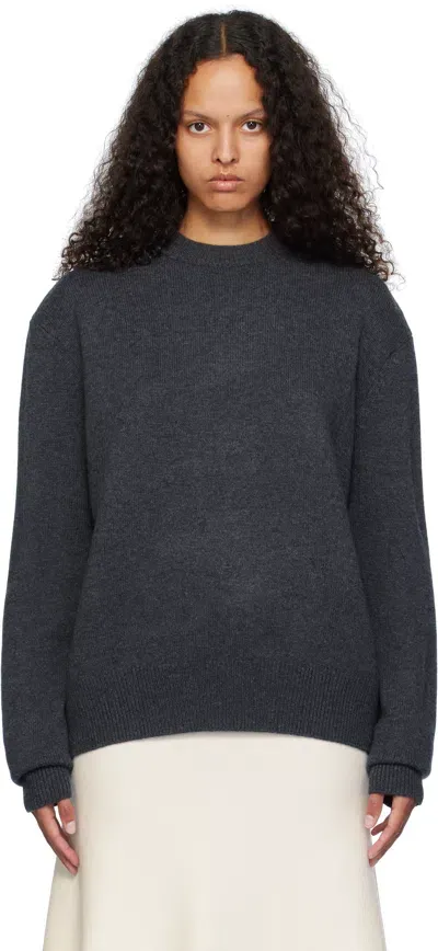 The Frankie Shop Gray Rafaela Padded Knit Sweater In Dark Grey Melange