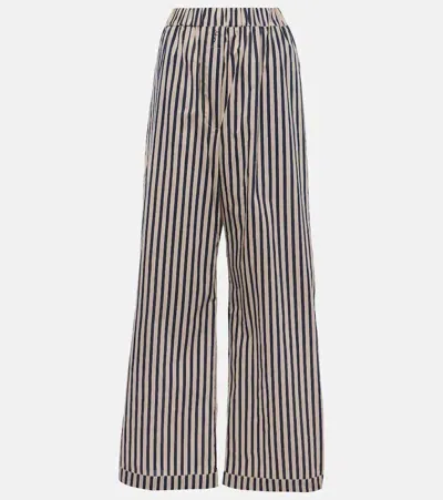 The Frankie Shop Mirca Striped Cotton-blend Poplin Wide-leg Pants In Blue