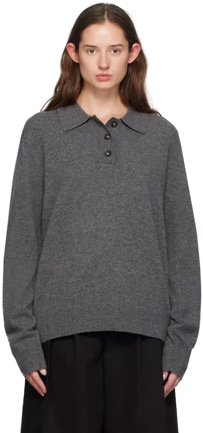 The Garment Gray Como Long Sleeve Polo In 602 Grey Melange