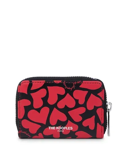 The Kooples Heart Leather Coin Purse In Black/white