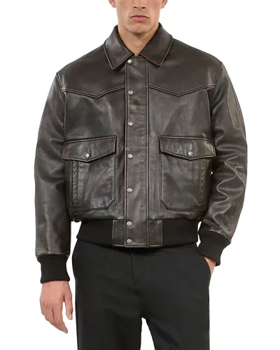 The Kooples Leather Bomber Jacket In Dark Brown