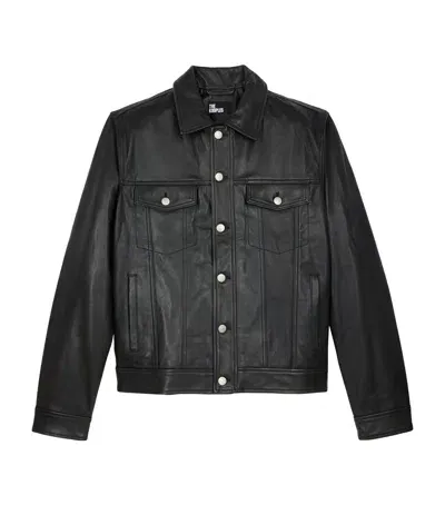 The Kooples Leather Shirt Jacket In Black