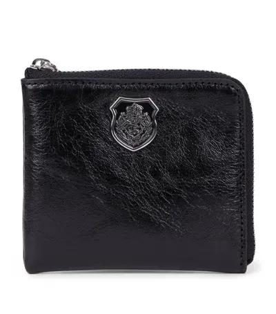 The Kooples Leather Zipped Blazon Card Holder In Black