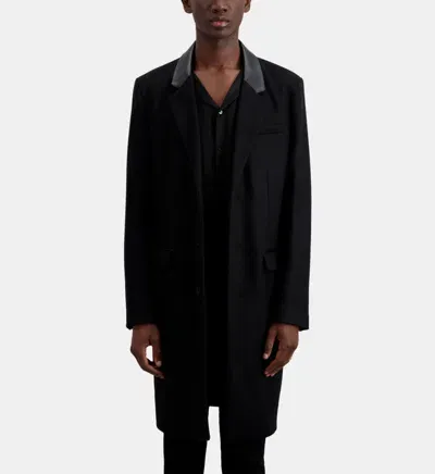 The Kooples Mixed Media Button Front Overcoat In Black