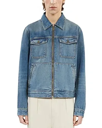 The Kooples Regular Fit Zip Denim Jacket In Medium Blue