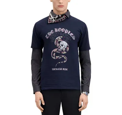 The Kooples Short Sleeve Graphic Crewneck Tee In Washed Navy