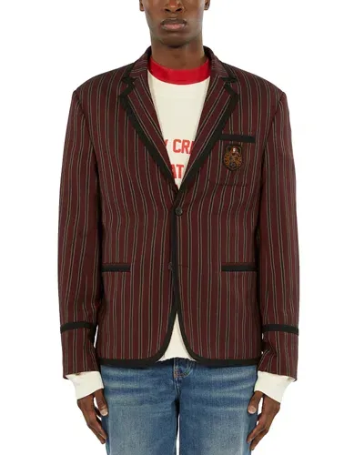 The Kooples Striped Two Button Jacket In Black / Red