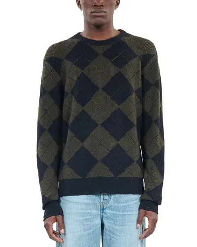 The Kooples Wool Argyle Straight Fit Sweater In Green/navy