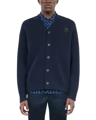 The Kooples Wool Blend Straight Fit Cardigan In Navy