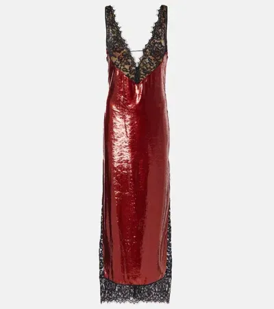 The New Arrivals Ilkyaz Ozel Lace-trimmed Sequined Gown In Red