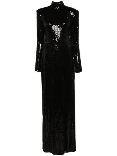 The New Arrivals Ilkyaz Ozel Pandora Bow-detailed Cutout Sequin Dress In Black