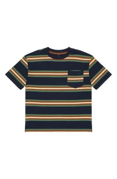 The New Kids' Leo Stripe Organic Cotton Pocket T-shirt In Navy Blazer