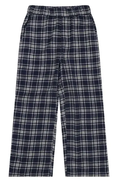 The New Kids' Liam Plaid Cotton Wide Leg Pants In Navy Blazer