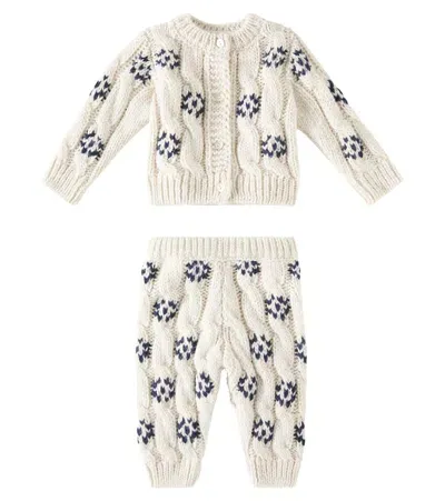 The New Society Baby Osaka Cable-knit Cardigan And Pants Set In Vanilla Cream