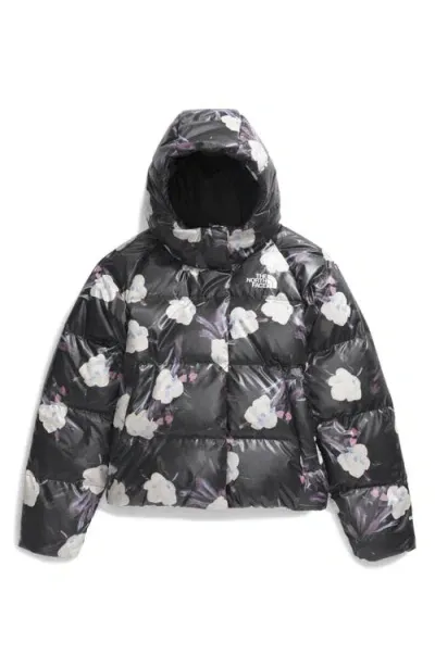 The North Face Kids' Big Girls North Quilted Full-zip Hooded Down Jacket In Tnf Black Winter Flowers Print,foil