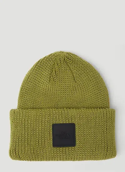 The North Face Logo Patch Knitted Beanie In Green