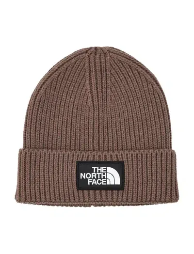 The North Face Tnf Logo Box Cuffed Beanie In Brown