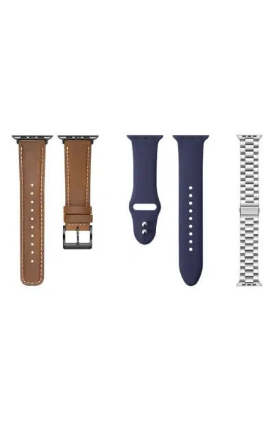 The Posh Tech Assorted 3-pack Apple Watch® Watchbands In Silver/brown/blue