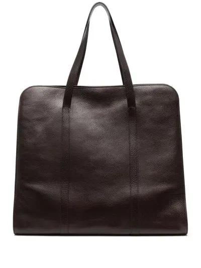 The Row Ben Leather Tote Bag In Brown