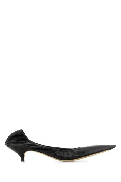 The Row Black Leather Liisa Knitten Pumps