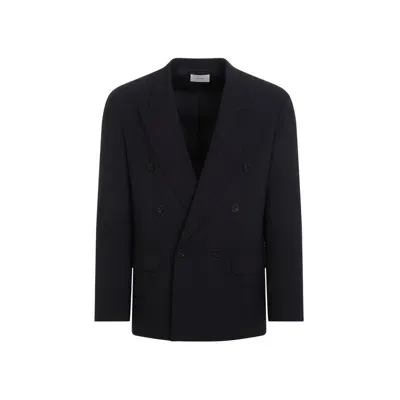 The Row Marri Double-breasted Woven Blazer In Blue