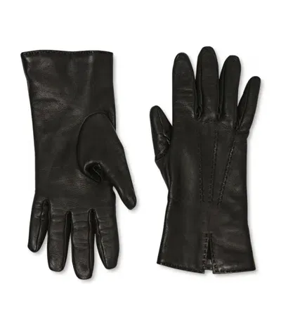 The Row Florence Leather Gloves In Black